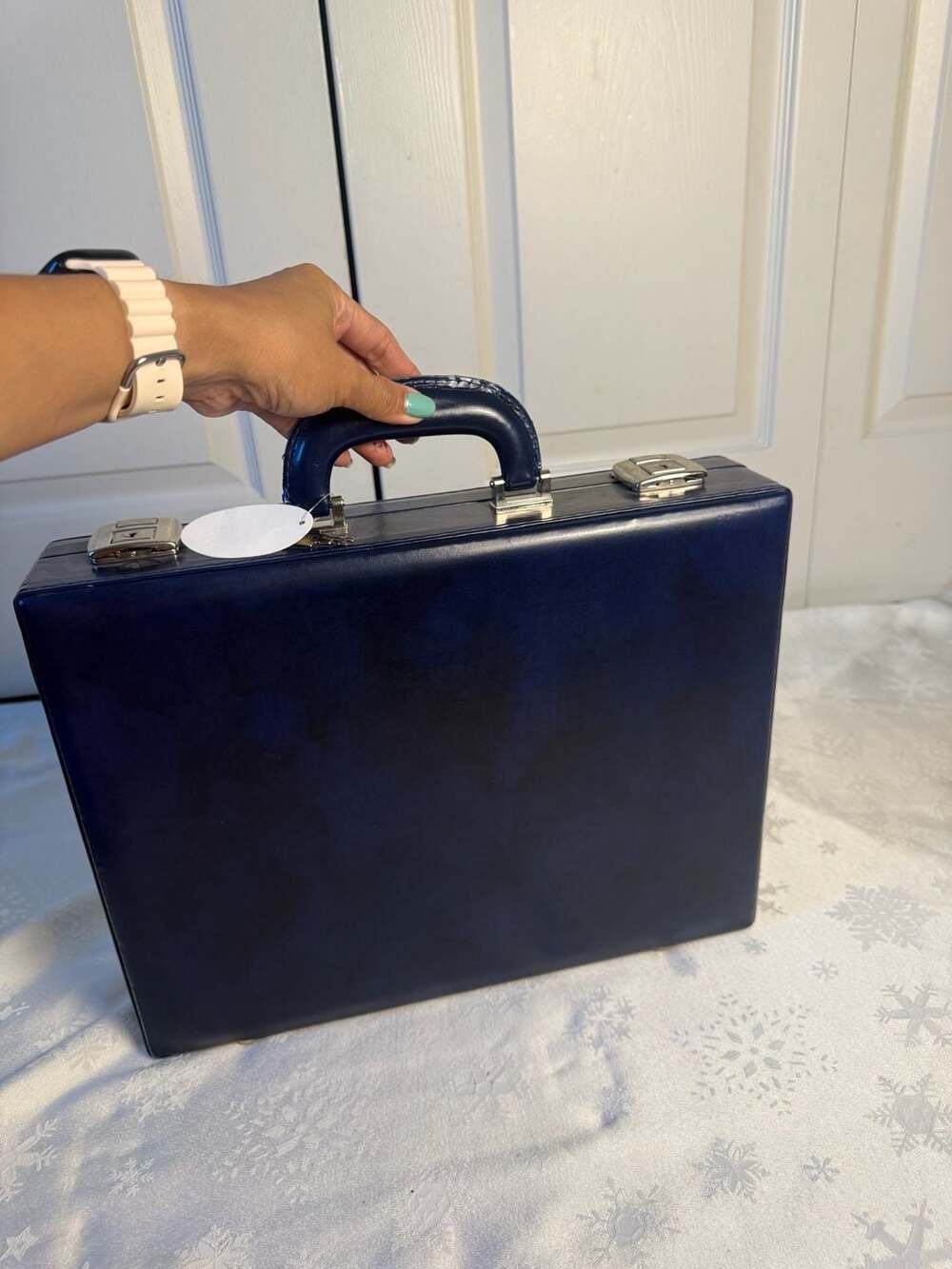 Vintage Navy Blue Hard Shell Attaché Briefcase Silver Lock Lawyer Office Y2K